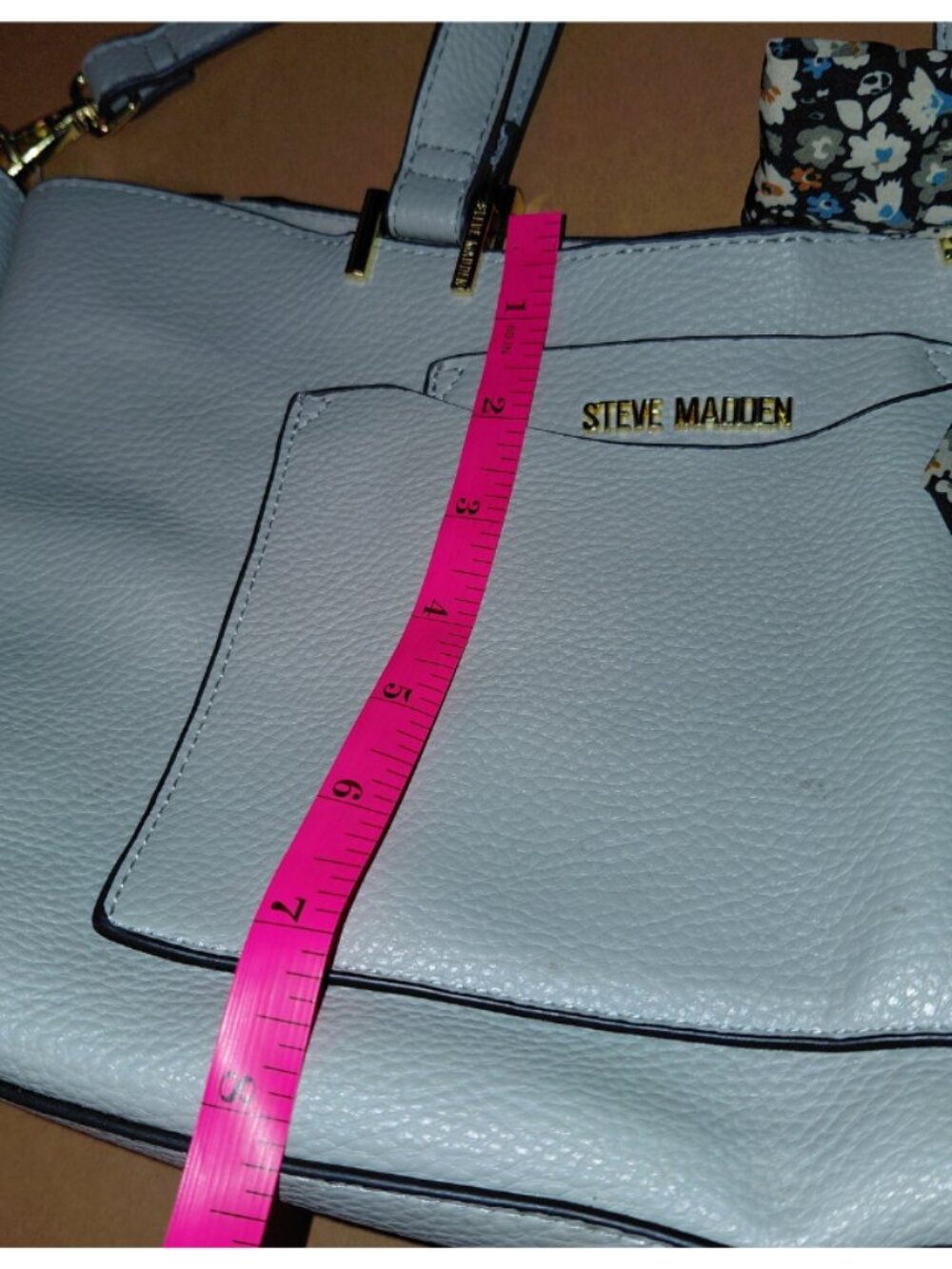 Steve Madden BParker Satchel w/ Floral Scarf Faux Pebbled Leather Gray - Picture 9 of 15